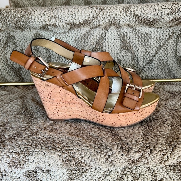 EUC Marc Fisher Gilon Brown Leather & Cork Platform Wedge Heel Sandals Size‎ 6 M - Picture 6 of 8
